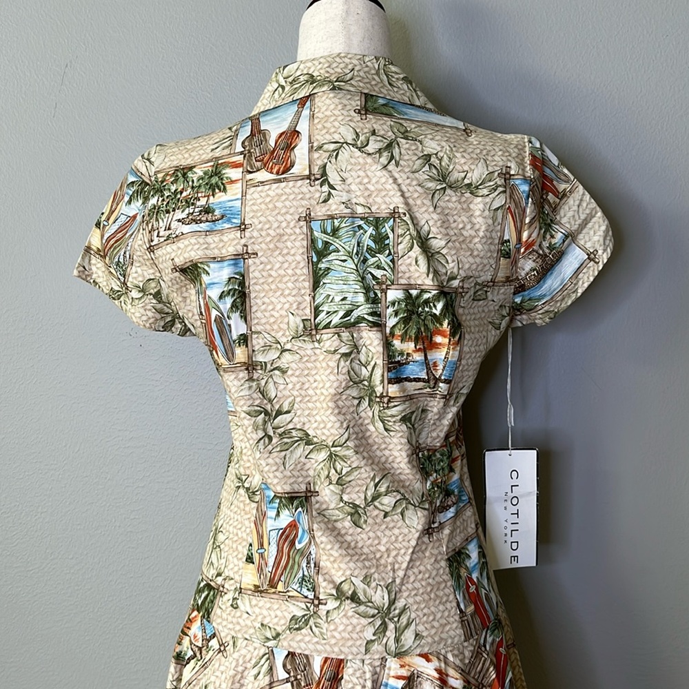 NWT Clotilde New York Tropical Retro Vibration Button Front Dress / SZ 2 - Picture 5 of 8